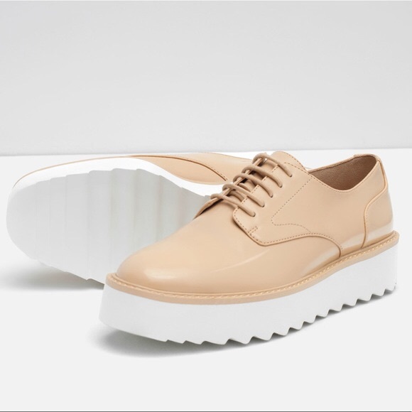Nwt Zara Womens Nude Platform Brogues 